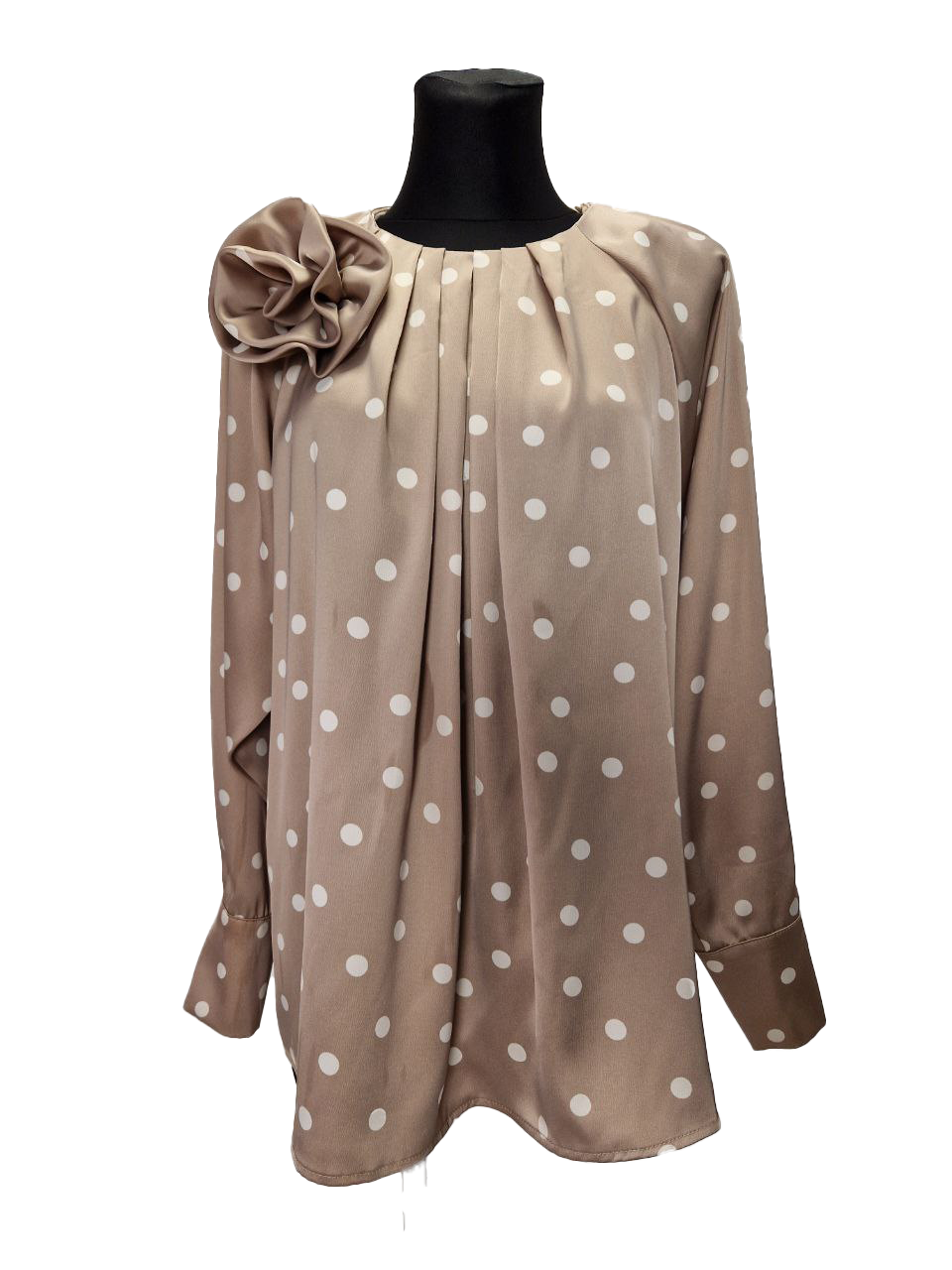 Mocha Polka Rosette Blouse